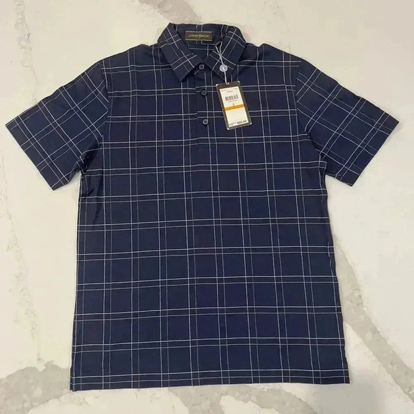 Joseph Abboud NWT Blue Checkered Henley ShortSleeve Shirt Mens Small Casual Gift - Picture 1 of 6